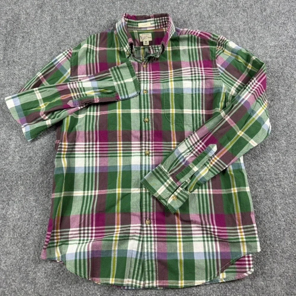 J. Crew Indian Madras Shirt Mens Medium Green Plaid Classic Fit Button Down